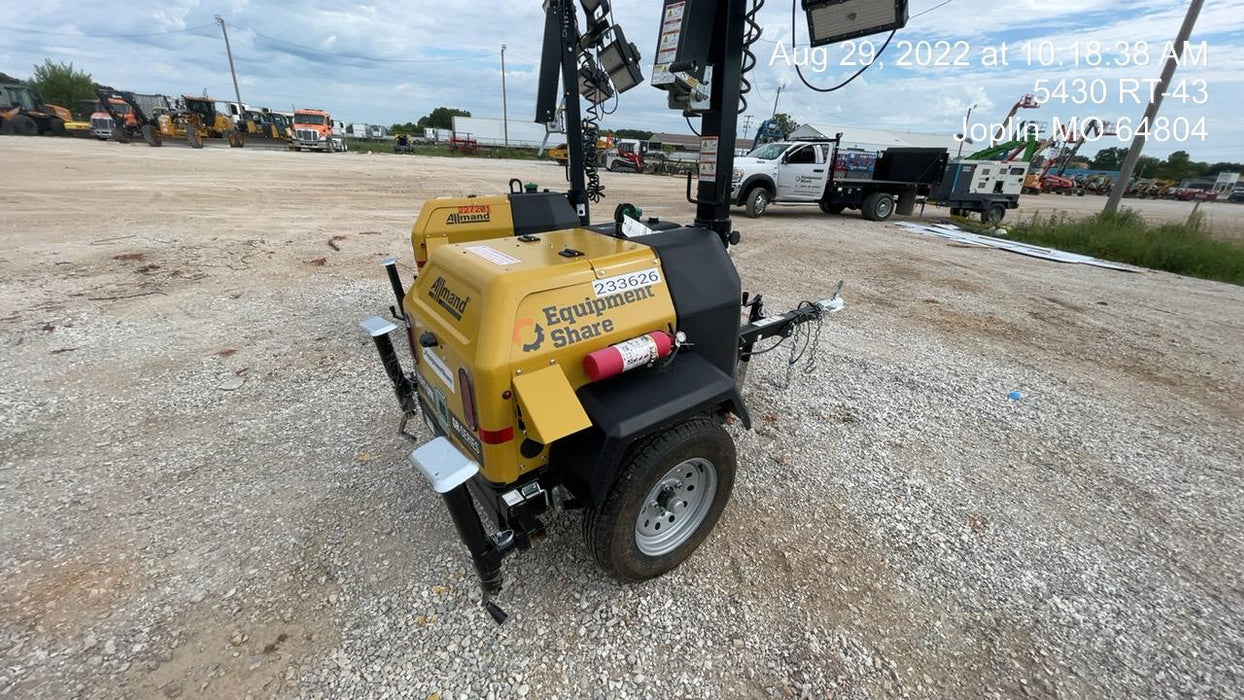 2022 Allmand NLV3GR (4) LED Light Fixture 350W, 23' Vertical Mast, 3kW Prime, Towable, Deep Sea L401, Leveling Jacks, Yanmar T4F 5.8hp