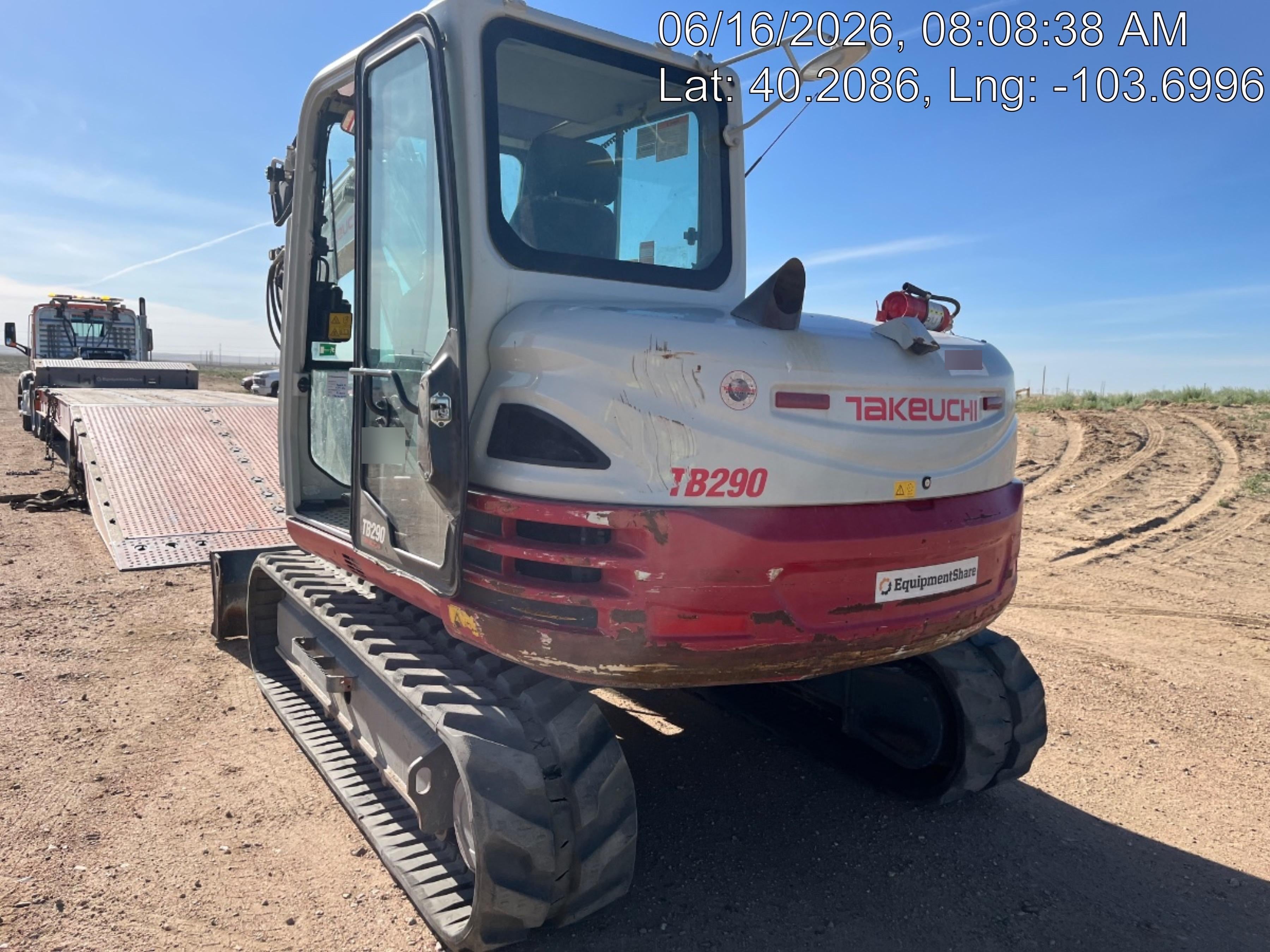 2019 Takeuchi TB290 Cab, AC, Rubber Tracks, Dozer Blade, Travel Alarm, Control Pattern Change Valve, Auxiliary Hydraulics w/18" Quick Coupler Bucket with teeth, 6.2 cu. ft. capacity/24" Quick Coupler Bucket with teeth, 8.6 cu. ft. capacity/36" Quick Coupler Bucket with teeth, 13.4 cu. ft. capacity, Quick Coupler, Hydraulic Thumb Installed