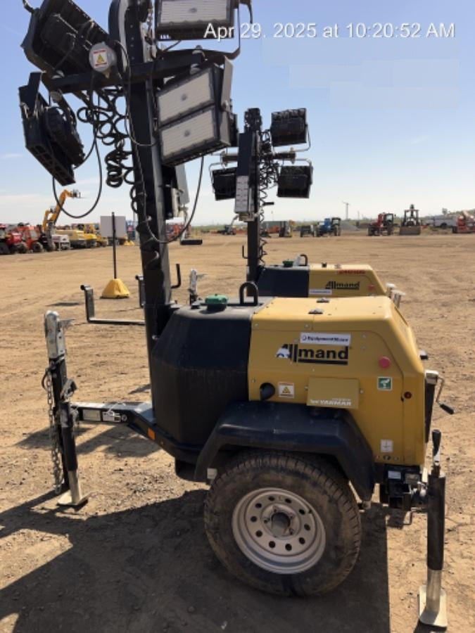 2022 Allmand NLV3GR (4) LED Light Fixture 350W, 23' Vertical Mast, 3kW Prime, Towable, Deep Sea L401, Leveling Jacks, Yanmar T4F 5.8hp