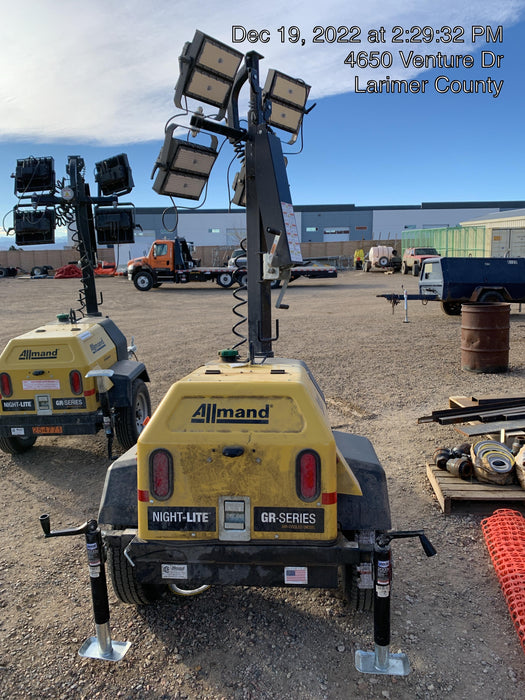 2022 Allmand NLV3GR (4) LED Light Fixture 350W, 23' Vertical Mast, 3kW Prime, Towable, ES Decals, T3