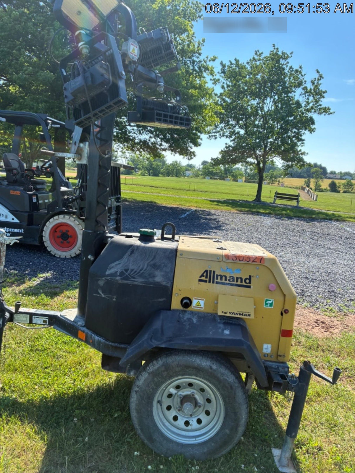 2021 Allmand NLV3GR (4) LED Light Fixture 350W, 23' Vertical Mast, 3kW Prime, Towable, Deep Sea L401, Leveling Jacks, Yanmar T4F 5.8hp