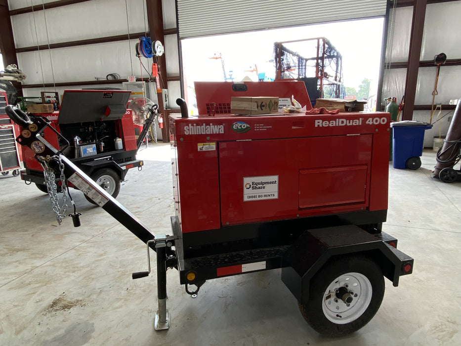 2022 Shindaiwa DGW400MDL Kubota D902 Engine, 23 HP, Dual Op Welder, Wire, Arc, Droop Stick, Tig, and CC Stick Functionality, Simulphase, 3 Phase and 1 Phase Gen Output, Single Axle NB Trlr, Slr Trckl Chrg 12V 12W, Fire Ext