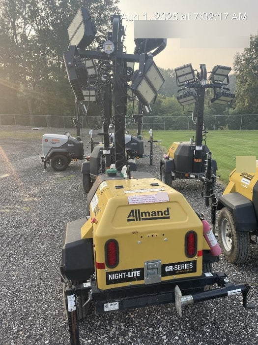 2022 Allmand NLV3GR (4) LED Light Fixture 350W, 23' Vertical Mast, 3kW Prime, Towable, Deep Sea L401, Leveling Jacks, Yanmar T4F 5.8hp