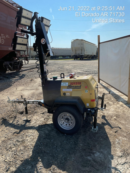 2022 Allmand NLV3GR (4) LED Light Fixture 350W, 23' Vertical Mast, 3kW Prime, Towable, Deep Sea L401, Leveling Jacks, Yanmar T4F 5.8hp