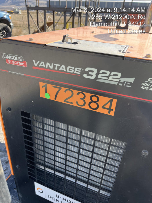 2021 Lincoln Electric Vantage 322 Vantage 322 Ready Pak 3 w/ Decals, ORANGE (includes trailer, cable rack, fender light kit) NO Telematics