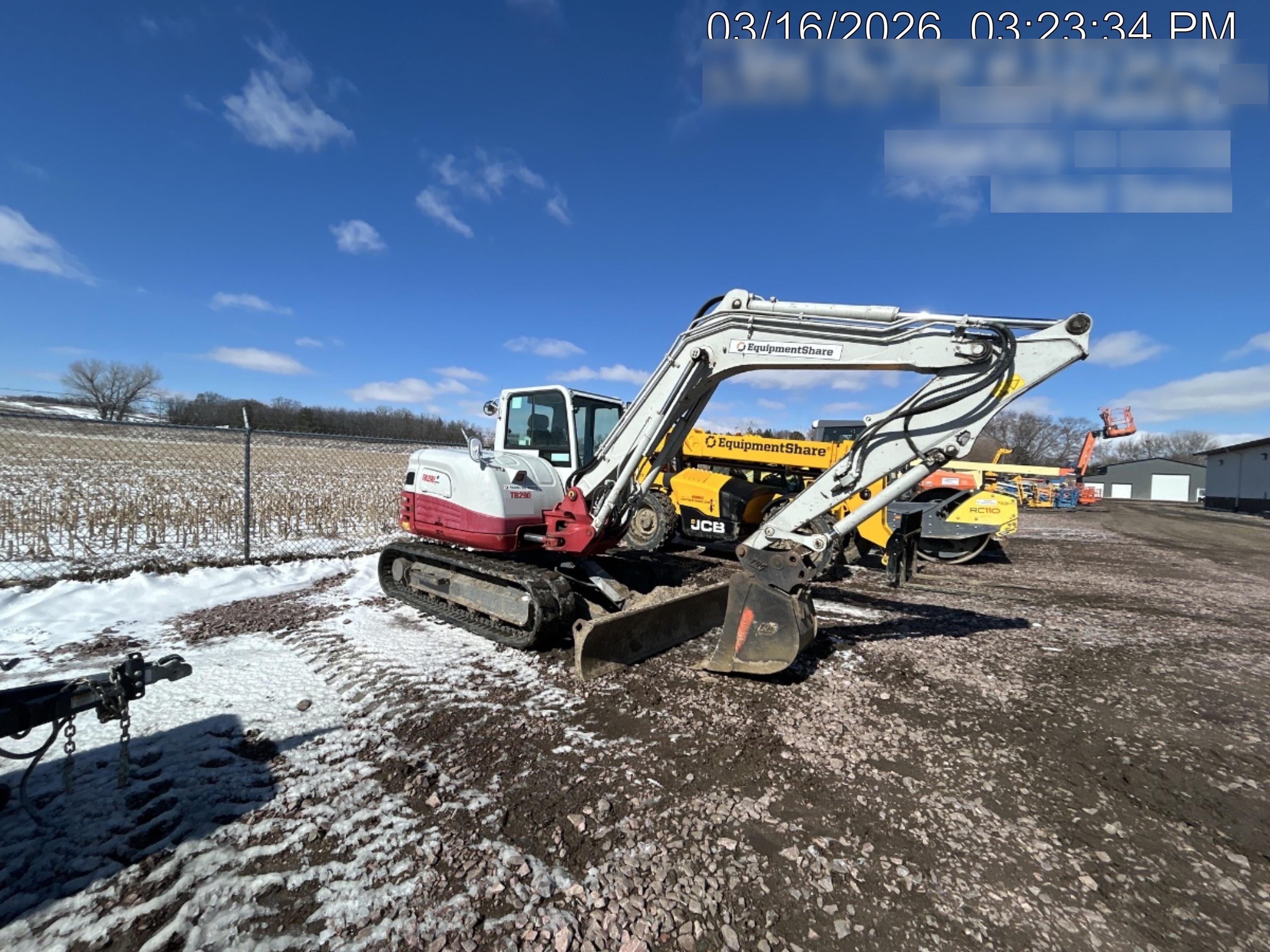 2019 Takeuchi TB290 Cab/Heat/AC Rubber tracks, Dozer blade, Travel alarm, Auxiliary hydraulics Manual QC, Hydraulic thumb, 18", 24", and 36" Buckets