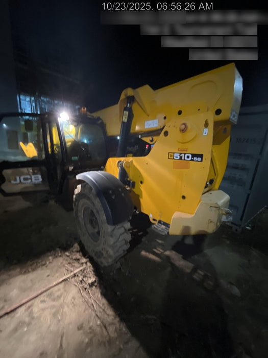 2019 JCB 510-56 74 HP w/CAB/HVAC, Beacon, Worklights, Aux Hydraulics, Solid Tires 72" Carriage/60" Forks