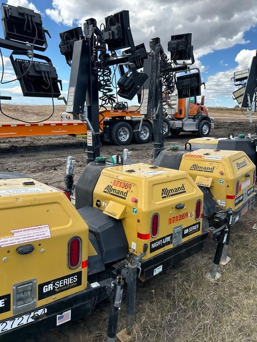 2021 Allmand NLV3GR (4) LED Light Fixture 350W, 23' Vertical Mast, 3kW Prime, Towable, Deep Sea L401, Leveling Jacks, Yanmar T4F 5.8hp