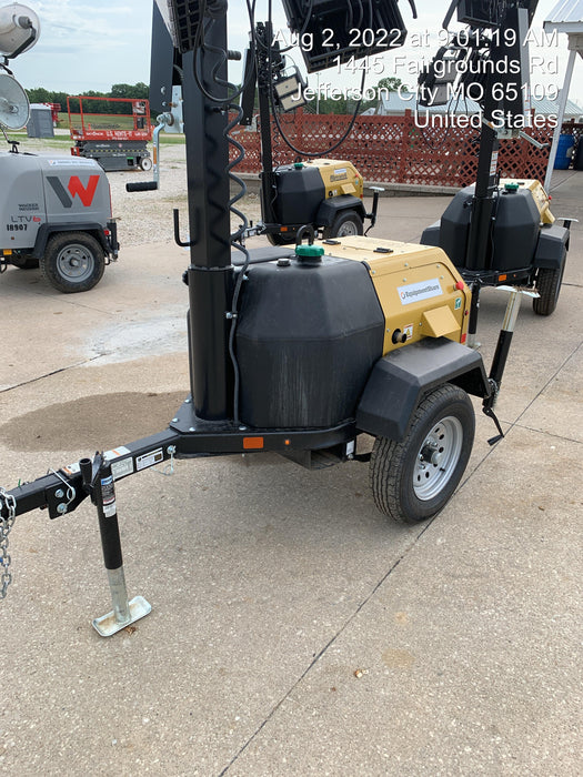 2022 Allmand NLV3GR (4) LED Light Fixture 350W, 23' Vertical Mast, 3kW Prime, Towable, Deep Sea L401, Leveling Jacks, Yanmar T4F 5.8hp