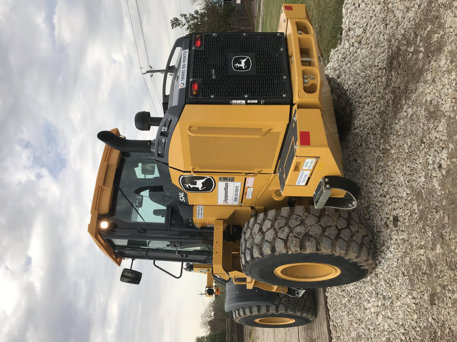2019 John Deere 524L Cab/Heat/AIR, 3rd Function Hydraulics, Hydraulic JRB QC 2.75 Yd. Bucket, 60" Carriage/72" Forks