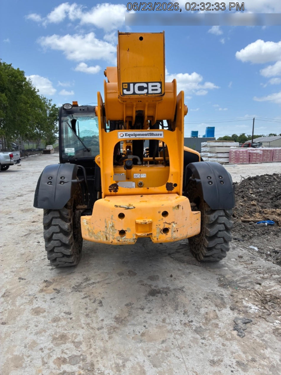 2019 JCB 510-56 Enclosed Cab, 74 HP, Solid Tires, Worklights, Beacon, Aux Hydraulics, Lifting Eye w/66" Carriage/60" Forks