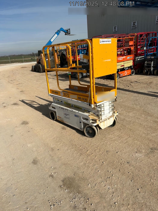 Custom Equipment HB-1430 Hy-Brid Scissor Lift
Platform capacity up to 670 lbs
Working height up to 20 ft
Weighs under 1,700 lbs
Non-marking wheels