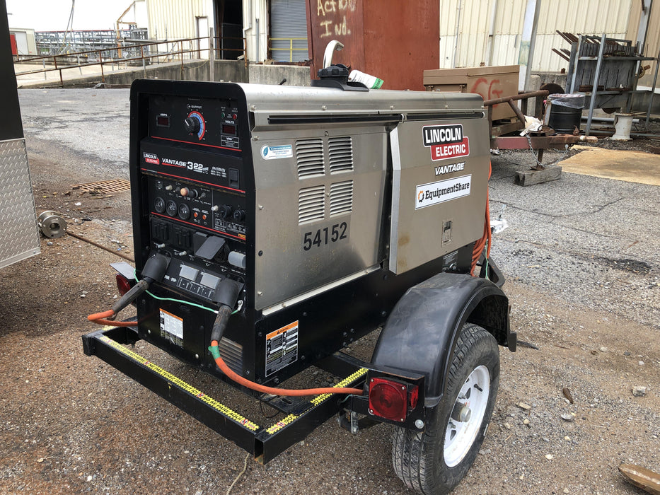2019 Lincoln Electric Vantage 322 Welder Ready-Pak 3, Two wheel trailer, Fender and Light kit, Cable Rack