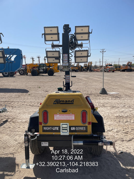 2022 Allmand NLV3GR (4) LED Light Fixture 350W, 23' Vertical Mast, 3kW Prime, Towable, Deep Sea L401, Leveling Jacks, Yanmar T4F 5.8hp