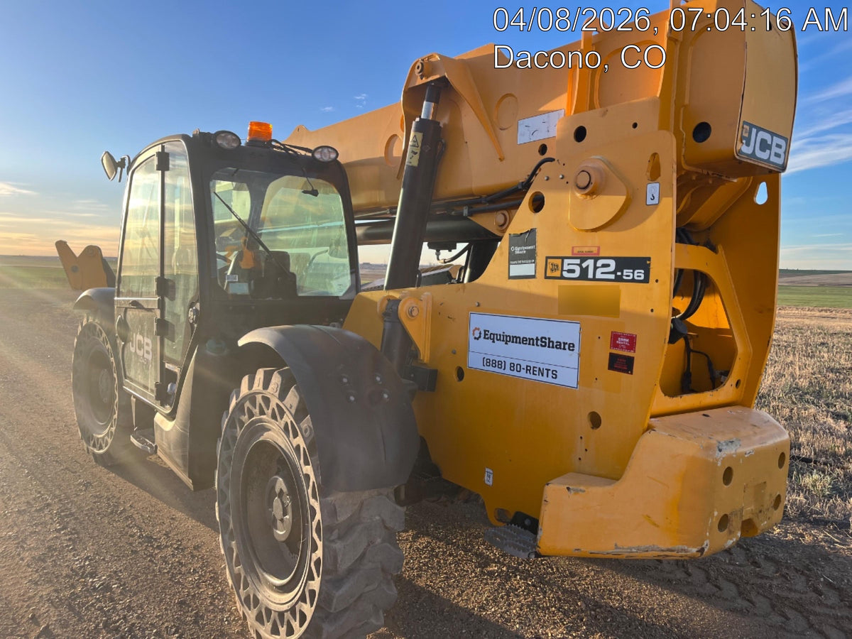 2019 JCB 512-56 JCB 512-56 Enclosed Cab, 109 HP, Solid Tires, Worklights, Beacon, Aux Hydraulics, Lifting Eye w/60" Carriage/60" Forks