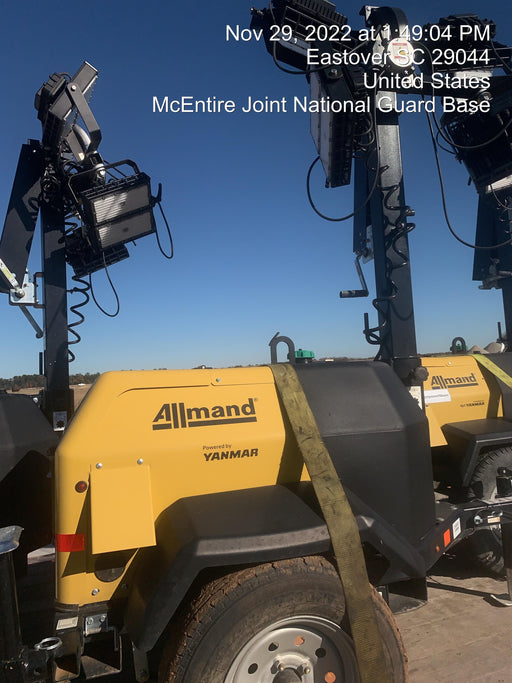 2022 Allmand NLV3GR (4) LED Light Fixture 350W, 23' Vertical Mast, 3kW Prime, Towable
