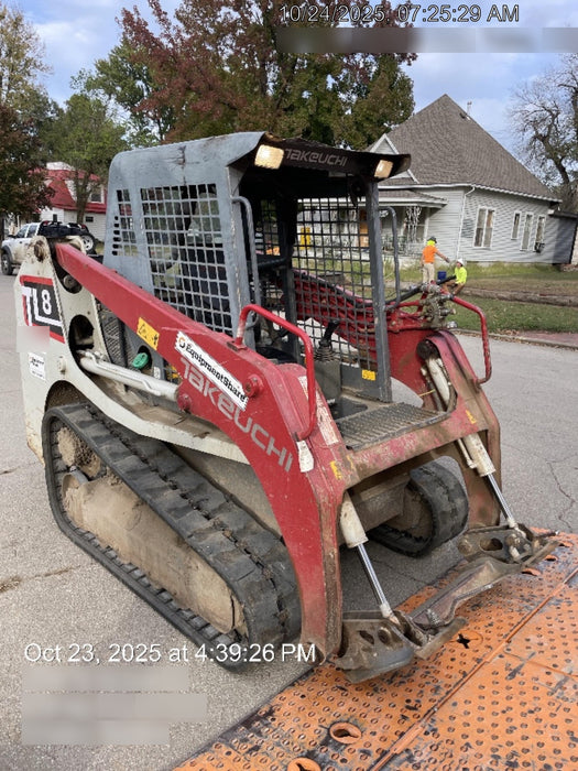 2019 Takeuchi TL8 Radial ROPS, ROPS/FOPS Canopy, 15" Wide Rubber Tracks, Back-up Alarm, Front & Rear Working Lights, Auxiliary Hydraulics, Two-Speed Travel, Electronic Monitoring System 76" HD Dirt Bucket with 8 Teeth, 20.3 cubic feet Capacity