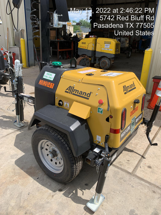 2022 Allmand NLV3GR (4) LED Light Fixture 350W, 23' Vertical Mast, 3kW Prime, Towable, Deep Sea L401, Leveling Jacks, Yanmar T4F 5.8hp