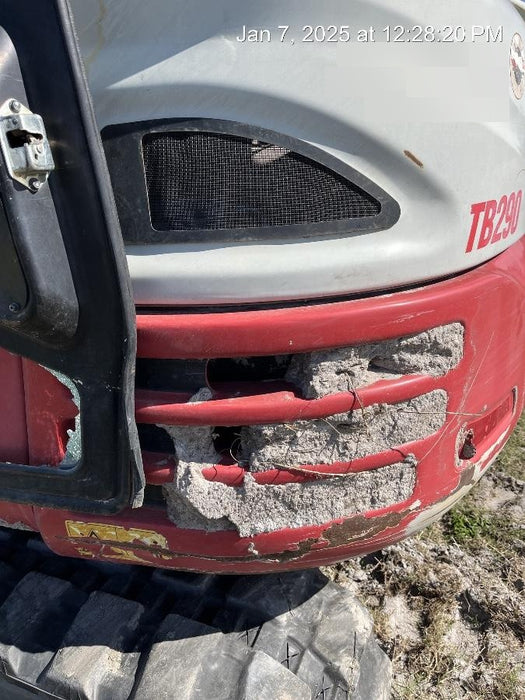 2019 Takeuchi TB290 Cab, AC, Rubber Tracks, Dozer Blade, Travel Alarm, Control Pattern Change Valve, Auxiliary Hydraulics w/18" Quick Coupler Bucket with teeth, 6.2 cu. ft. capacity/24" Quick Coupler Bucket with teeth, 8.6 cu. ft. capacity/36" Quick Coupler Bucket with teeth, 13.4 cu. ft. capacity, Quick Coupler, Hydraulic Thumb Installed