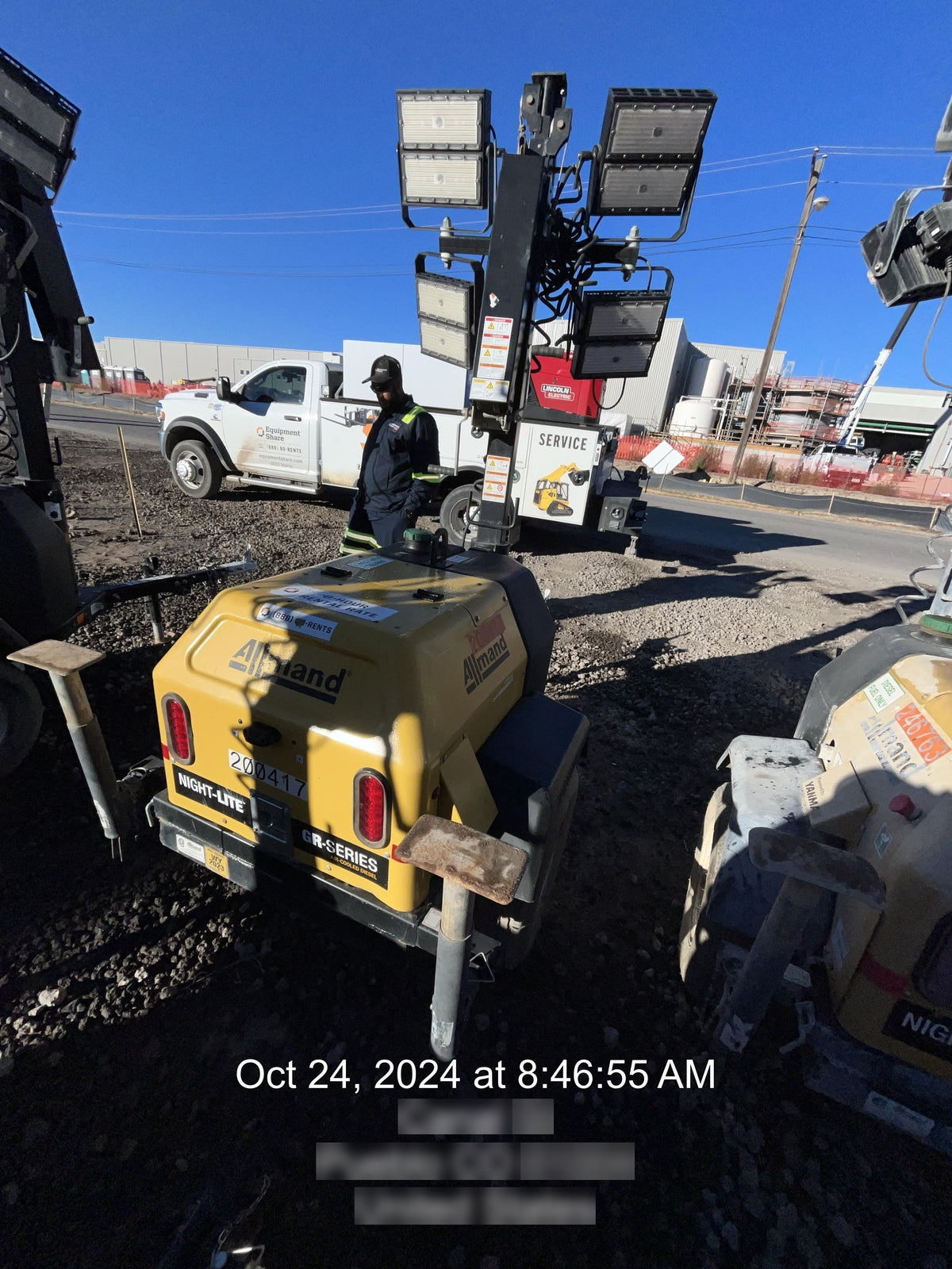 2022 Allmand NLV3GR (4) LED Light Fixture 350W, 23' Vertical Mast, 3kW Prime, Towable, Deep Sea L401, Leveling Jacks, Yanmar T4F 5.8hp