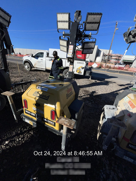 2022 Allmand NLV3GR (4) LED Light Fixture 350W, 23' Vertical Mast, 3kW Prime, Towable, Deep Sea L401, Leveling Jacks, Yanmar T4F 5.8hp