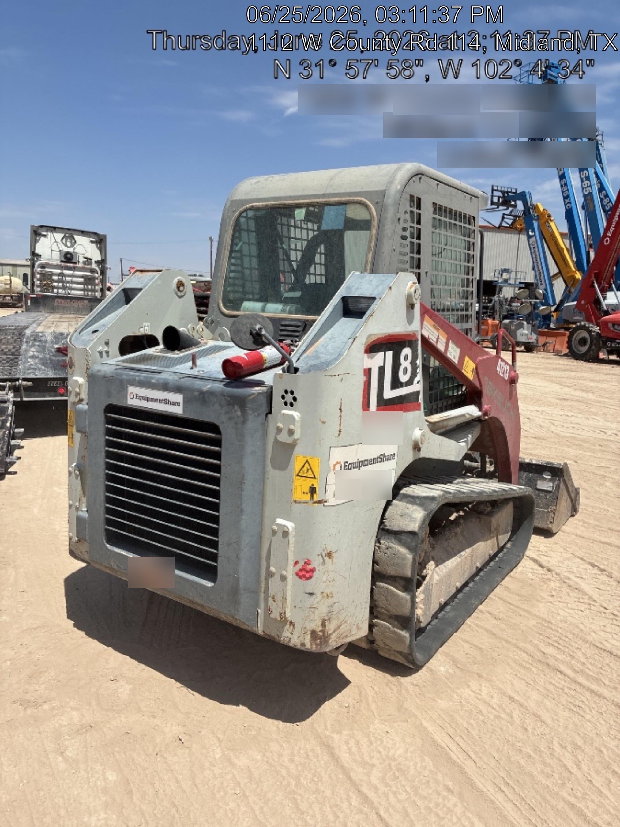 2019 Takeuchi TL8 Cab, Heat/AC, Defroster, 15" Wide Rubber Tracks, Back-up Alarm, Front & Rear Working Lights, Auxiliary Hydraulics, Two-Speed Travel, Electronic Monitoring System, Hydraulic Universal Quick Hitch 76" HD Dirt Bucket with 8 Teeth, 20.3 cubic feet Capacity