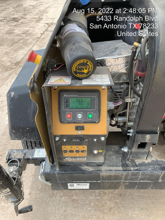 2022 Allmand NLV3GR (4) LED Light Fixture 350W, 23' Vertical Mast, 3kW Prime, Towable, Deep Sea L401, Leveling Jacks, Yanmar T4F 5.8hp