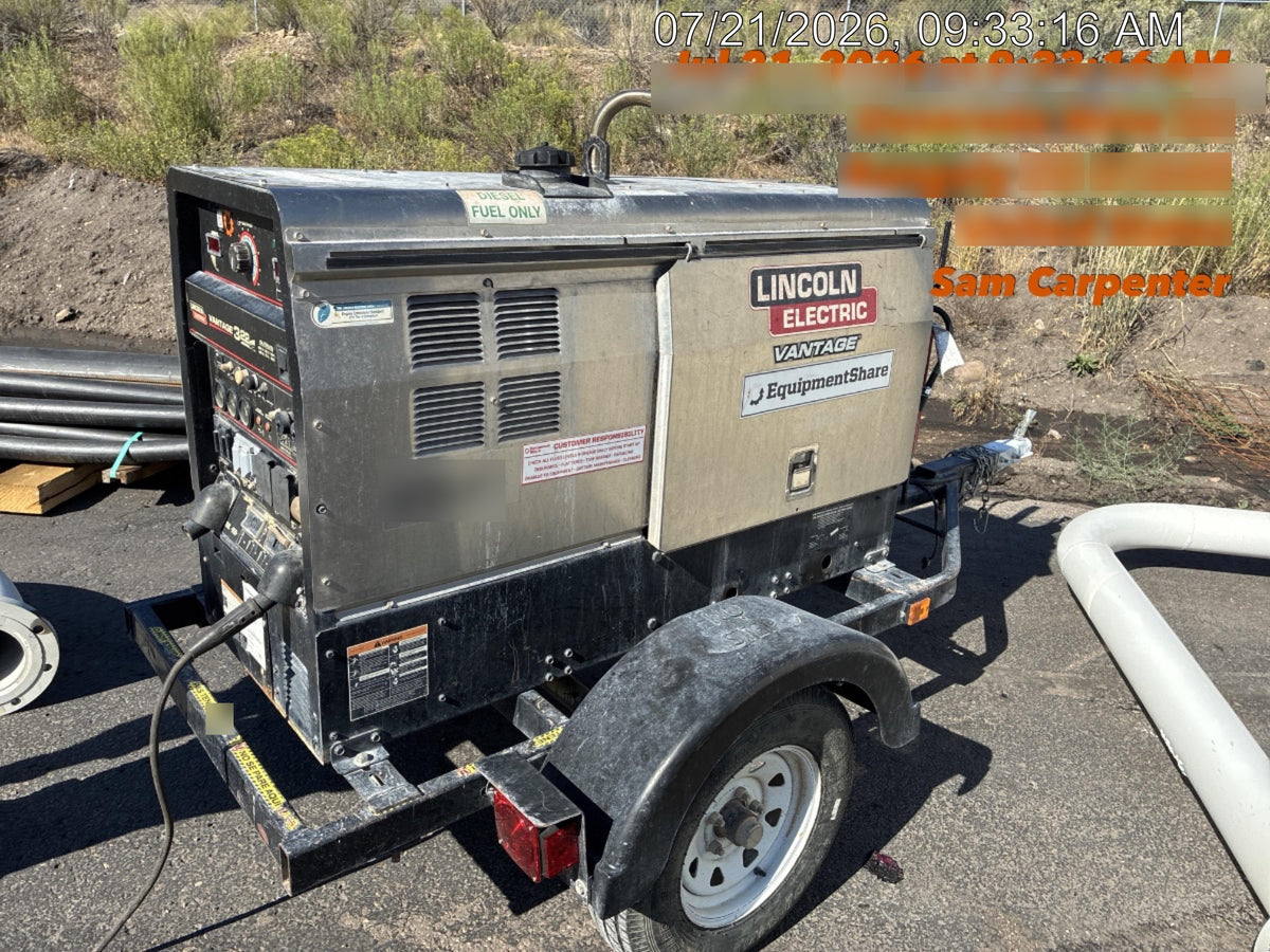 2019 Lincoln Electric Vantage 322 Ready-Pak 3, Two Wheel Trailer, Fender and Light Kit, Cable Rack