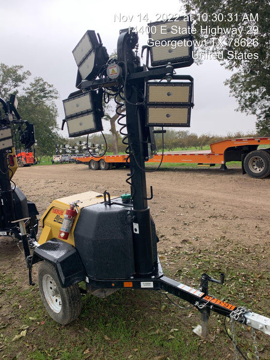 2021 Allmand NLV3GR (4) LED Light Fixture 350W, 23' Vertical Mast, 3kW Prime, Towable, Deep Sea L401, Leveling Jacks, Yanmar T4F 5.8hp