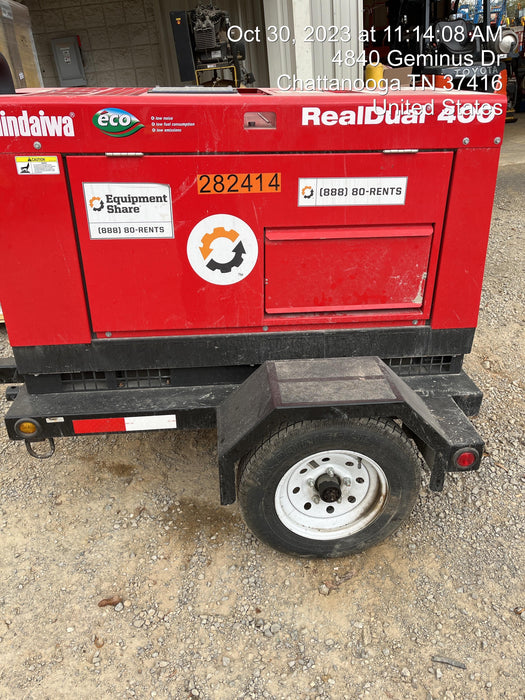 2022 Shindaiwa DGW400MDL Kubota D902 Engine, 23 HP, Dual Op Welder, Wire, Arc, Droop Stick, Tig, and CC Stick Functionality, Simulphase, 3 Phase and 1 Phase Gen Output, Single Axle NB Trlr, Slr Trckl Chrg 12V 12W, Fire Ext