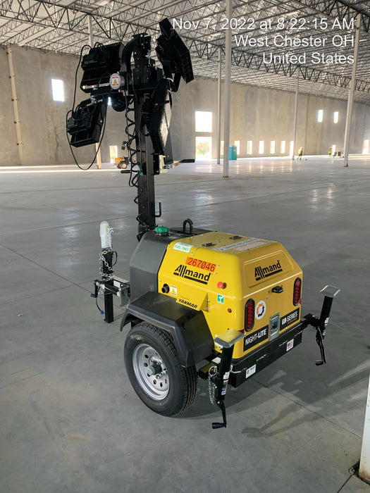 2022 Allmand NLV3GR (4) LED Light Fixture 350W, 23' Vertical Mast, 3kW Prime, Towable, ES Decals, T3