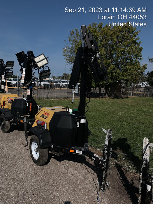 2021 Allmand NLV3GR (4) LED Light Fixture 350W, 23' Vertical Mast, 3kW Prime, Towable, Deep Sea L401, Leveling Jacks, Yanmar T4F 5.8hp