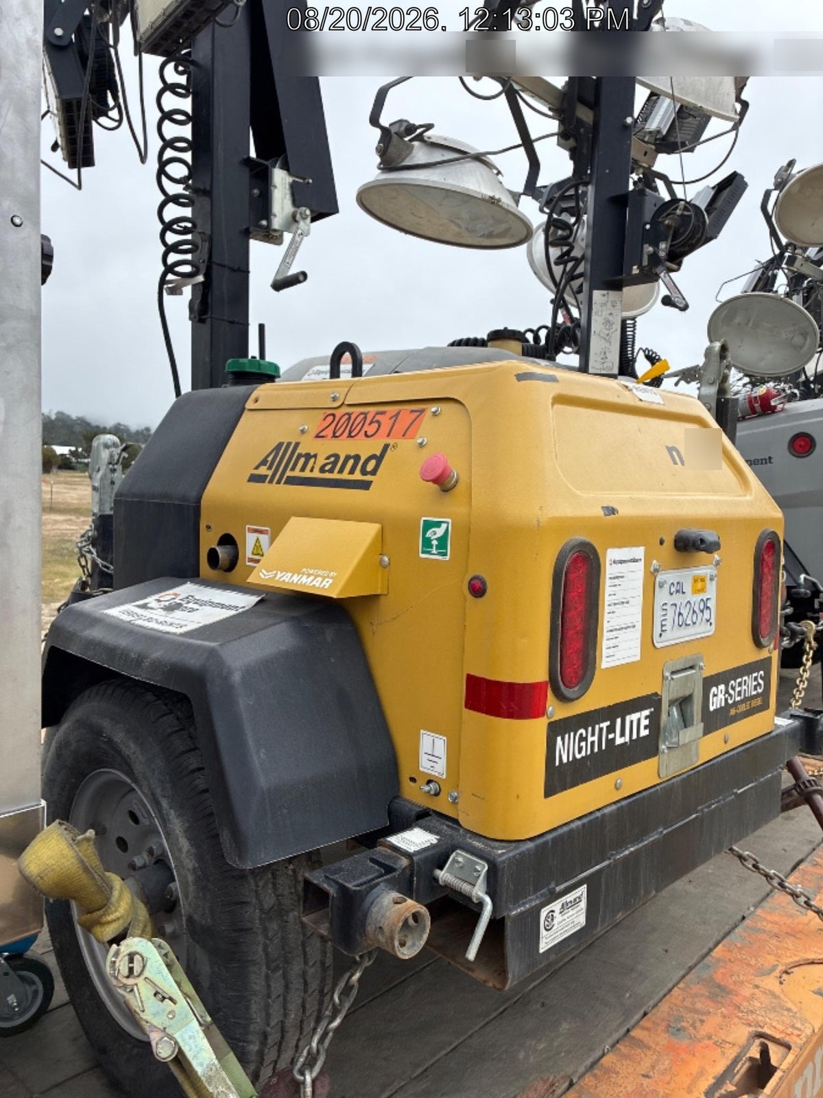 2022 Allmand NLV3GR (4) LED Light Fixture 350W, 23' Vertical Mast, 3kW Prime, Towable, Deep Sea L401, Leveling Jacks, Yanmar T4F 5.8hp