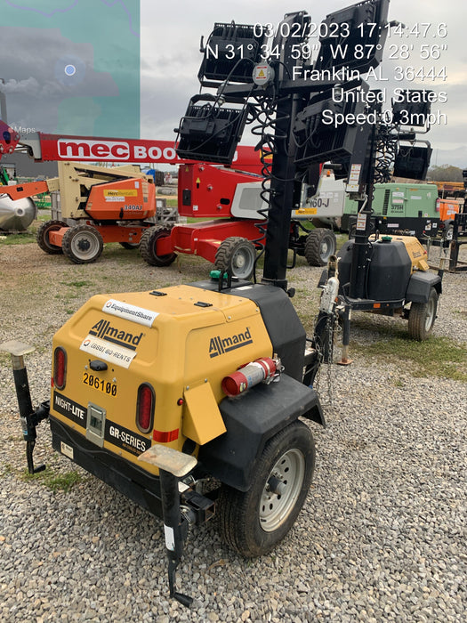 2022 Allmand NLV3GR (4) LED Light Fixture 350W, 23' Vertical Mast, 3kW Prime, Towable, Deep Sea L401, Leveling Jacks, Yanmar T4F 5.8hp