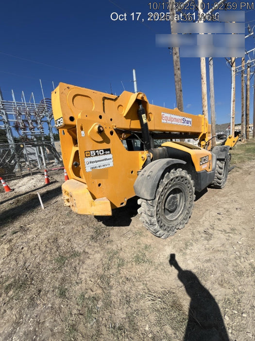 2019 JCB 510-56 Open ROPS, 74 HP, Solid Tires, Worklights, Beacon, Aux Hydraulics, Lifting Eye 66" Carriage/60" Forks