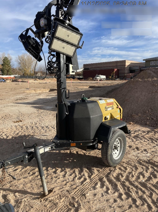 2022 Allmand NLV3GR (4) LED Light Fixture 350W, 23' Vertical Mast, 3kW Prime, Towable, Deep Sea L401, Leveling Jacks, Yanmar T4F 5.8hp