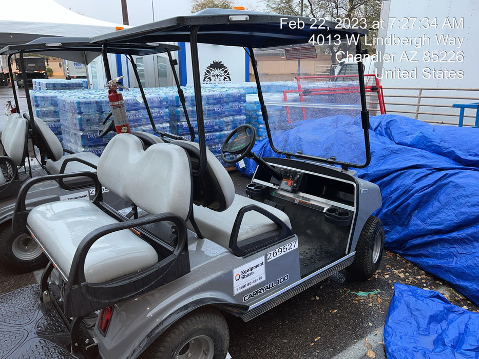 2022 Club Car CA100E Canopy, Fold down Windshield, Beacon, Back up Alarm, All-Trail Trials, HD 8 V Batteries, Trailer Hitch and Ball