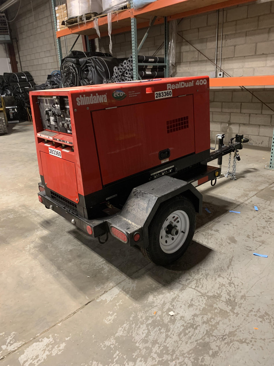 2022 Shindaiwa DGW400MDL Kubota D902 Engine, 23 HP, Dual Op Welder, Wire, Arc, Droop Stick, Tig, and CC Stick Functionality, Simulphase, 3 Phase and 1 Phase Gen Output, Single Axle NB Trlr, Slr Trckl Chrg 12V 12W, Fire Ext
