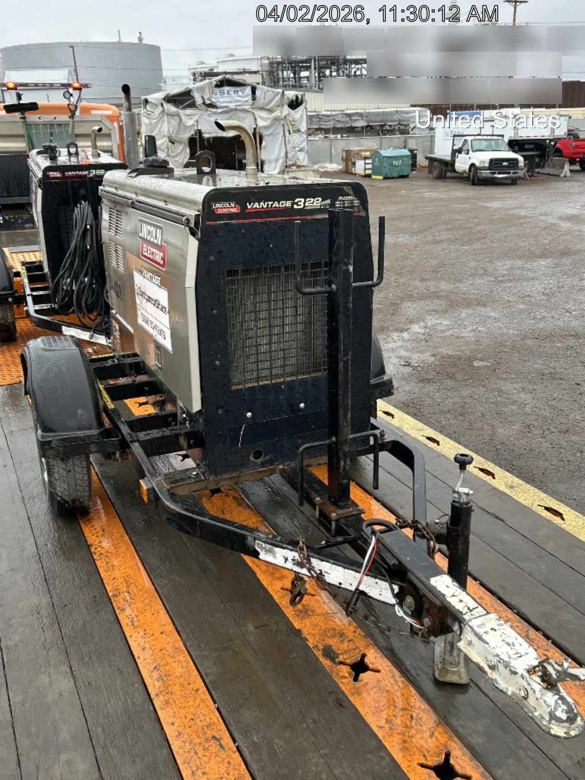 2019 Lincoln Electric Vantage 322 Welder Ready-Pak 3, Two wheel trailer, Fender and Light kit, Cable Rack