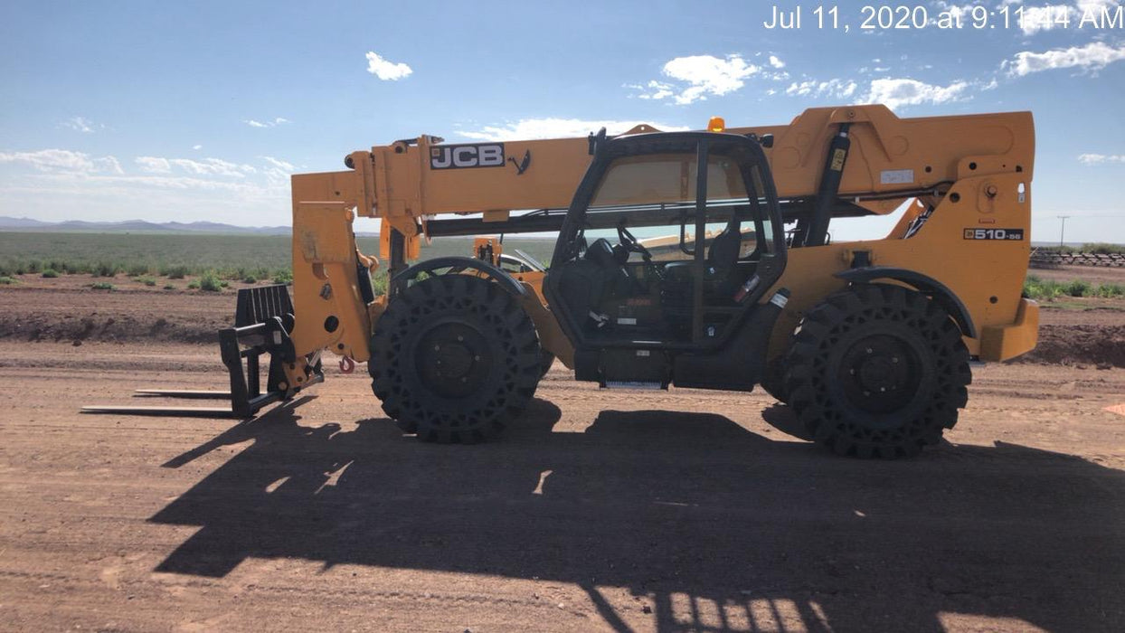 2020 JCB 510-56 Canopy, 74 HP, Solid Tires, STD Worklight, Beacon, Aux Hydraulics, Lifting Eye, Back up Alarm w/66" Carriage/60" Forks