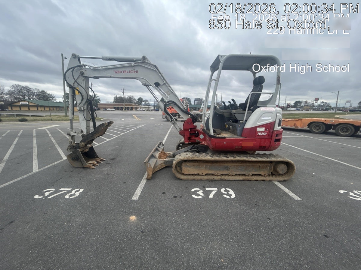 2019 Takeuchi TB260 Canopy, Standard Blade, Auxiliary hydraulics Manual QC, Hydraulic thumb, 12" ,18", 24" Bucket