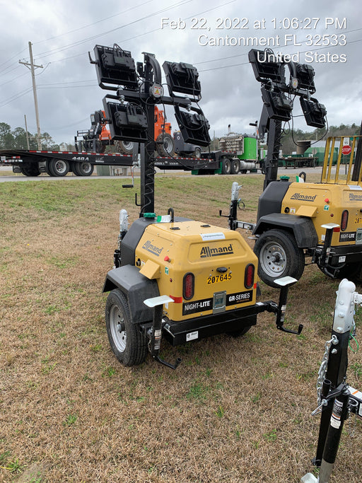 2022 Allmand NLV3GR (4) LED Light Fixture 350W, 23' Vertical Mast, 3kW Prime, Towable, Deep Sea L401, Leveling Jacks, Yanmar T4F 5.8hp