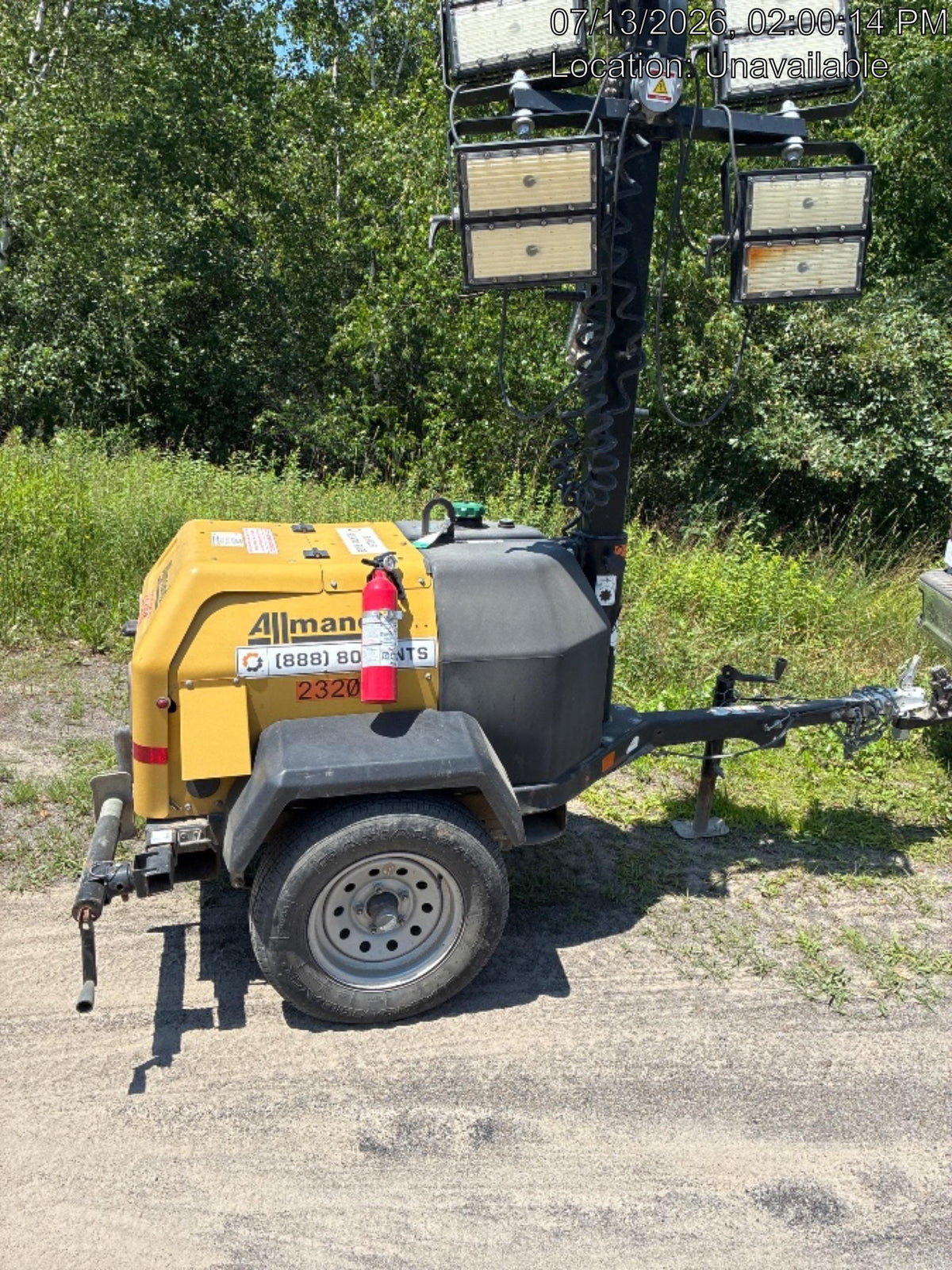 2022 Allmand NLV3GR (4) LED Light Fixture 350W, 23' Vertical Mast, 3kW Prime, Towable, Deep Sea L401, Leveling Jacks, Yanmar T4F 5.8hp