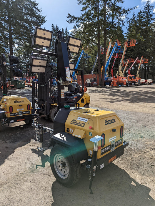 2022 Allmand NLV3GR (4) LED Light Fixture 350W, 23' Vertical Mast, 3kW Prime, Towable, Deep Sea L401, Leveling Jacks, Yanmar T4F 5.8hp