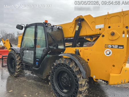 2019 JCB 512-56 Cab/Heat/Air, 109 HP, Solid Tires, STD Worklight, Beacon, Aux Hydraulics, Lifting Eye, Back up Alarm w/66" Carriage/60" Forks