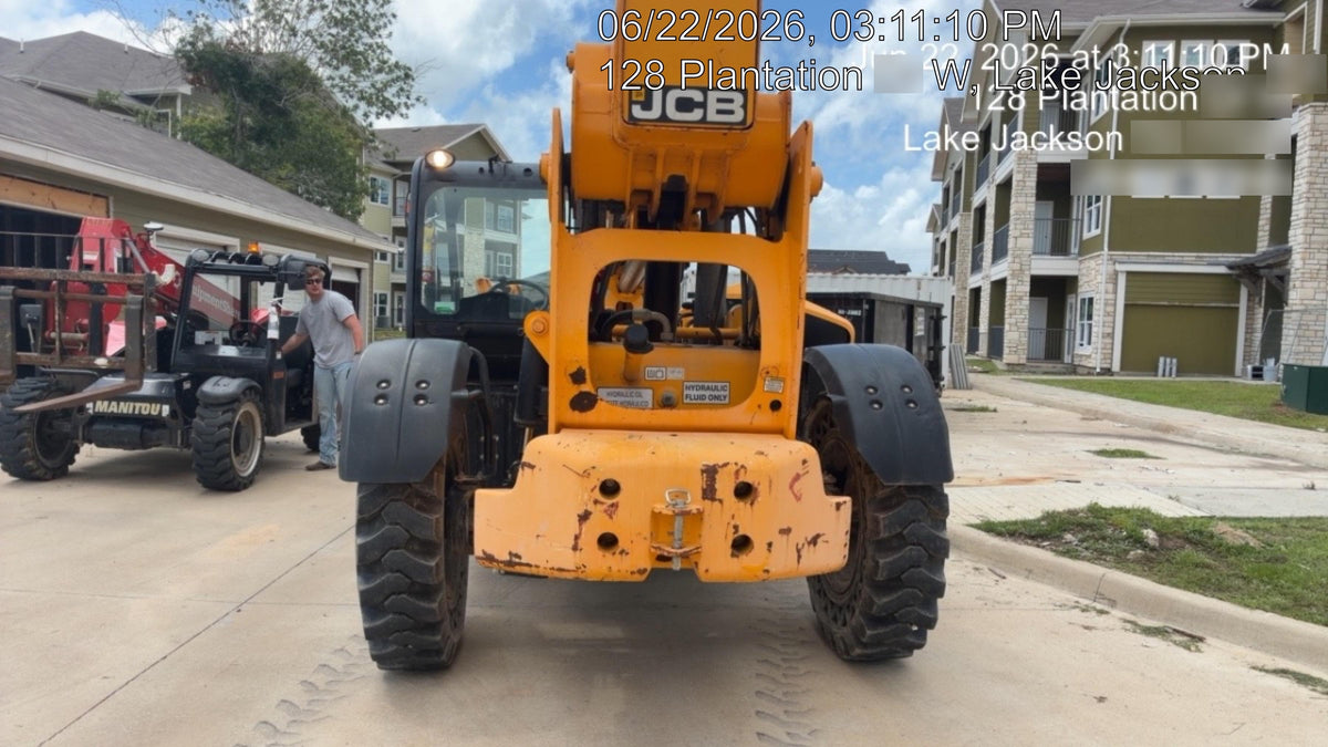 2019 JCB 510-56 Open ROPS, 74 HP, Solid Tires, Worklights, Beacon, Aux Hydraulics, Lifting Eye w/60" Carriage/60" Forks