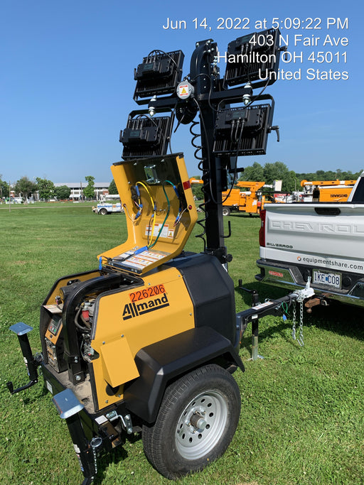 2022 Allmand NLV3GR (4) LED Light Fixture 350W, 23' Vertical Mast, 3kW Prime, Towable, Deep Sea L401, Leveling Jacks, Yanmar T4F 5.8hp