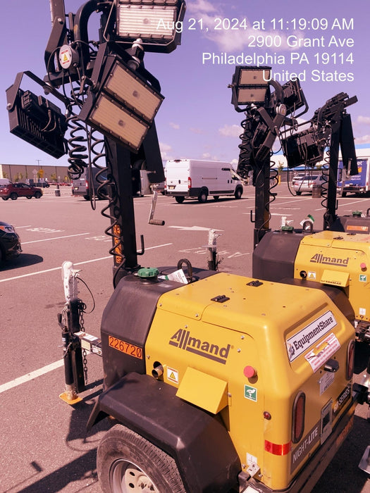 2022 Allmand NLV3GR (4) LED Light Fixture 350W, 23' Vertical Mast, 3kW Prime, Towable, Deep Sea L401, Leveling Jacks, Yanmar T4F 5.8hp