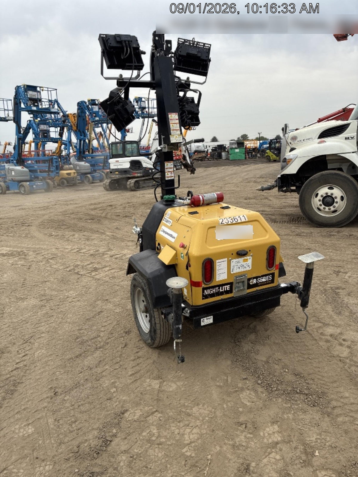 2022 Allmand NLV3GR (4) LED Light Fixture 350W, 23' Vertical Mast, 3kW Prime, Towable, Deep Sea L401, Leveling Jacks, Yanmar T4F 5.8hp