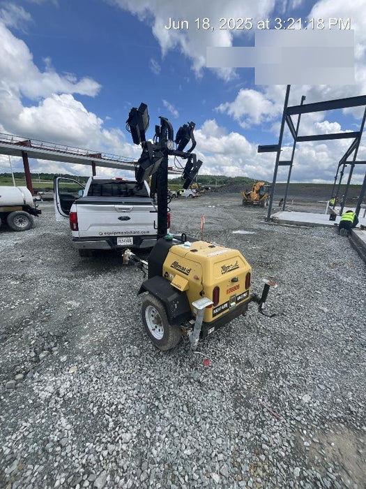 Allmand NLV3GR (4) LED Light Fixture 350W, 23' Vertical Mast, 3kW Prime, Towable, Deep Sea L401, Leveling Jacks, Yanmar T4F 5.8hp